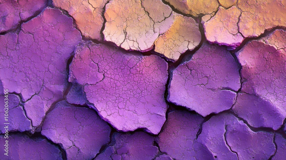 Close-up of a Cracked Purple and Gold Surface Close-up of a Cracked Purple and Gold Surface