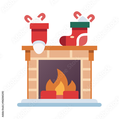 Christmas Fireplace with Stockings and Fire Cartoon

