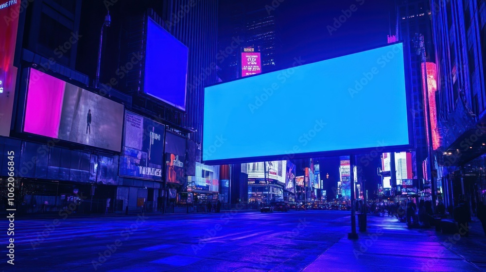 Big blue screen billboard on cyberpunk neon night city street mockup material background wallpaper AI generated image Big blue screen billboard on cyberpunk neon night city street mockup material background wallpaper AI generated image