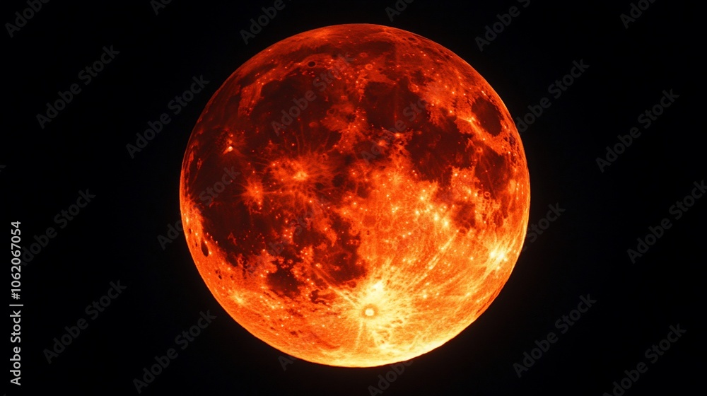Naklejka premium A blood red full moon in the night sky.