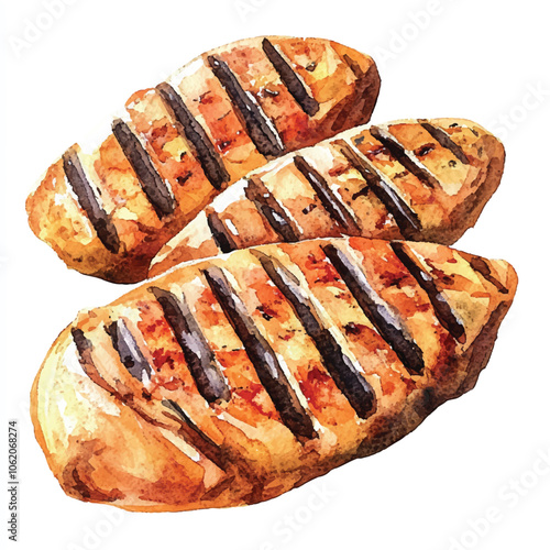 Grilled chicken watercolor clipart illustration