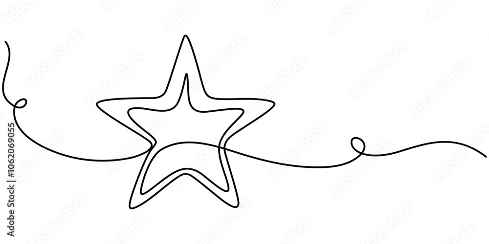 Obraz premium One line Drawing or illustration of a star, hand draw doodle stars illustration in continuous line arts style vector, Star continuous one line drawing vector illustration, Star Shapes Continuous Line