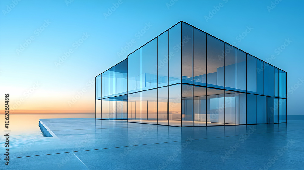 Modern Glass House Architecture 3D Render Modern Glass House Architecture 3D Render