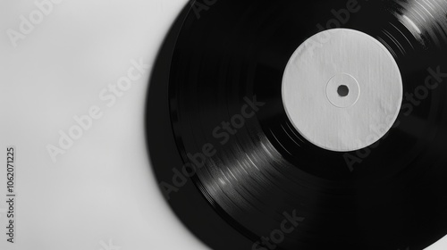 A stylized vinyl record in the center of a white space, representing an antique sound medium.