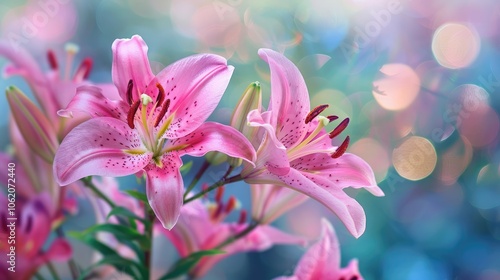 Close-up of elegant pink lilies with blurred background.