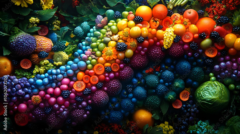 Rainbow Fruit and Vegetable Still Life Illustration Rainbow Fruit and Vegetable Still Life Illustration