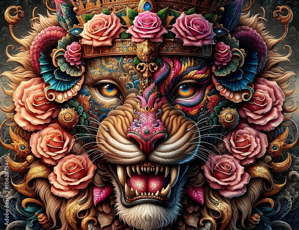 custom made wallpaper toronto digital"Realeza Metamórfica: La Esencia del León y el Dragón"