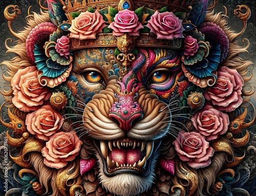 Wallpaper Mural "Realeza Metamórfica: La Esencia del León y el Dragón" Torontodigital.ca