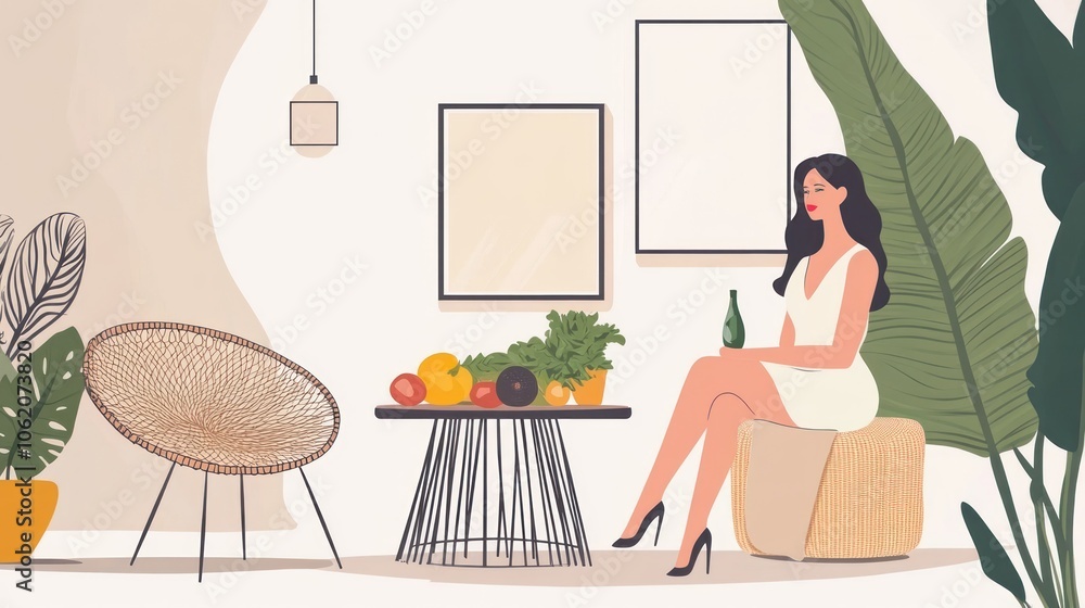 Woman Relaxing in a Stylish Living Room Woman Relaxing in a Stylish Living Room