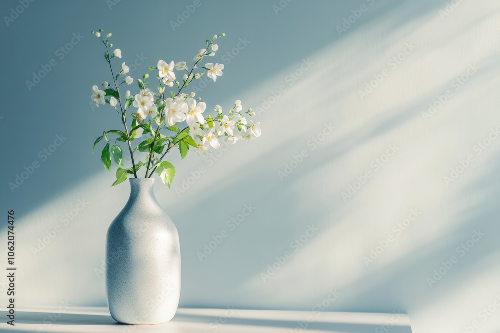 Fototapeta premium Elegant white flowers in a minimalist vase on a soft-lit surface