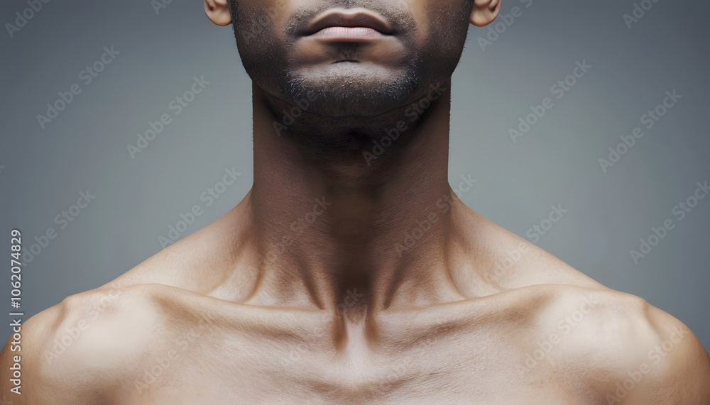 Obraz premium Detailed close-up of a human neck showcasing intricate details and textures, perfect for health, anatomy, and medical publications or educational resources.