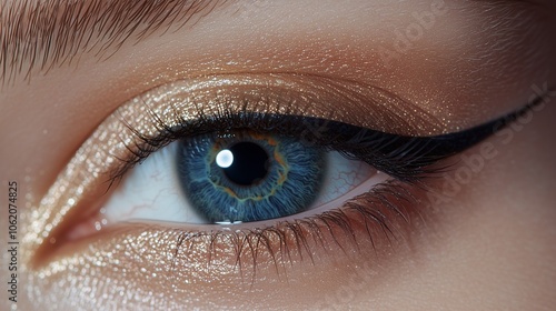 Obraz na płótnie Close-up of a blue, female eye with eyeliner w salonie