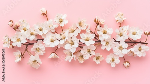 Cherry tree flowers on a pastel pink background
