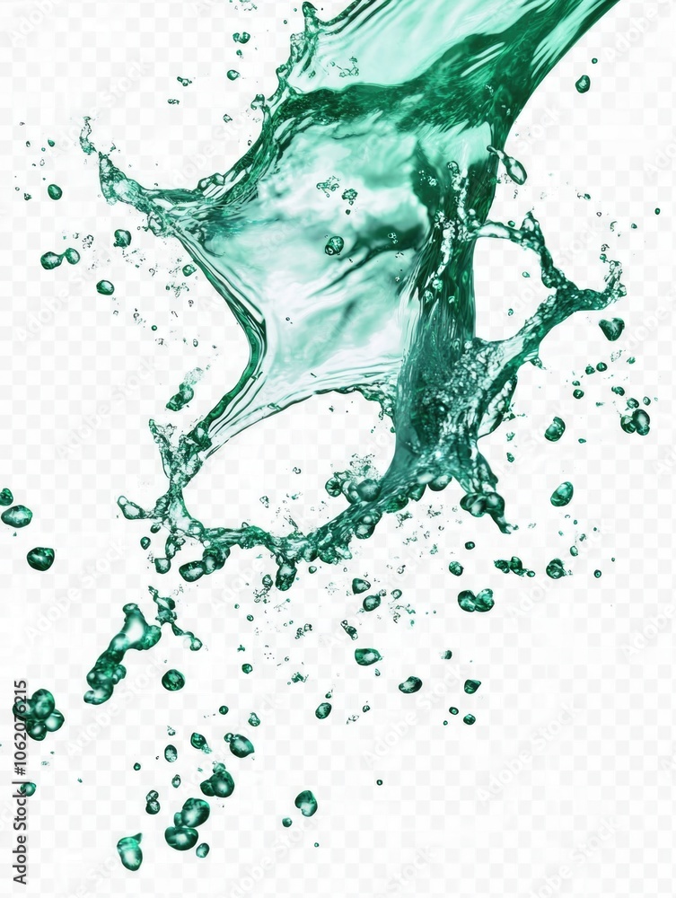 An artistic depiction of green water splashing and creating a dynamic, lively image. An artistic depiction of green water splashing and creating a dynamic, lively image.