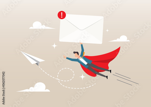 Businessman hero deliver big email envelope