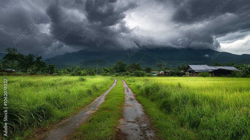 During the rainy season, a rainstorm was brought on by heavy, dark clouds. During the rainy season, a rainstorm was brought on by heavy, dark clouds.
