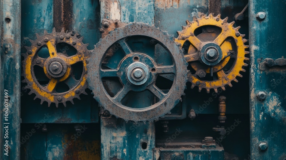 A working factory, gears and industrial tools A working factory, gears and industrial tools