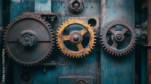 A working factory, gears and industrial tools