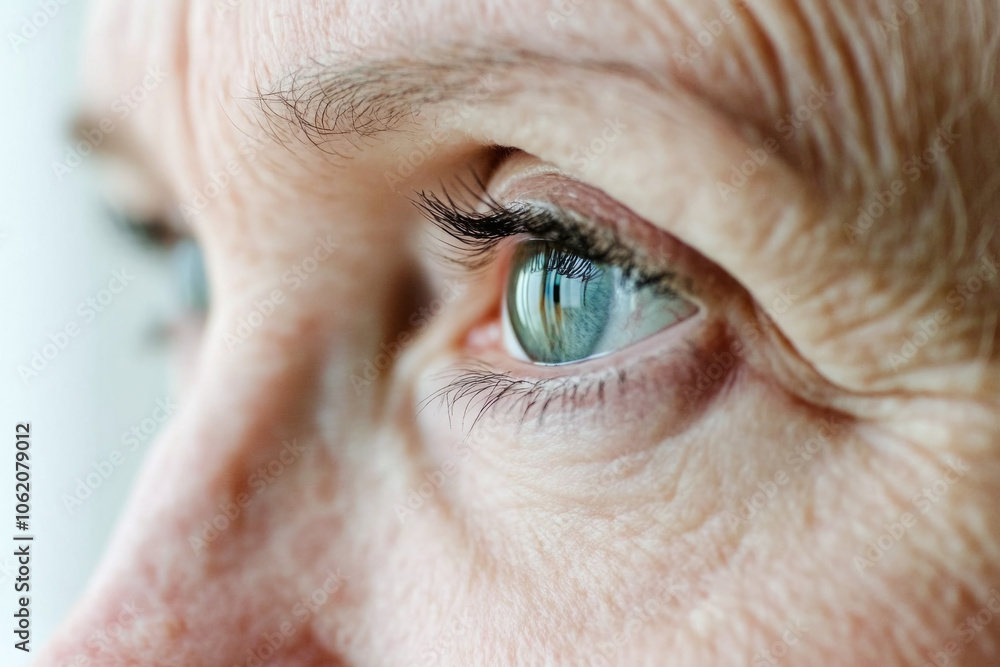 Fototapeta premium Close-up of an elderly woman's blue eye showing intricate details and texture