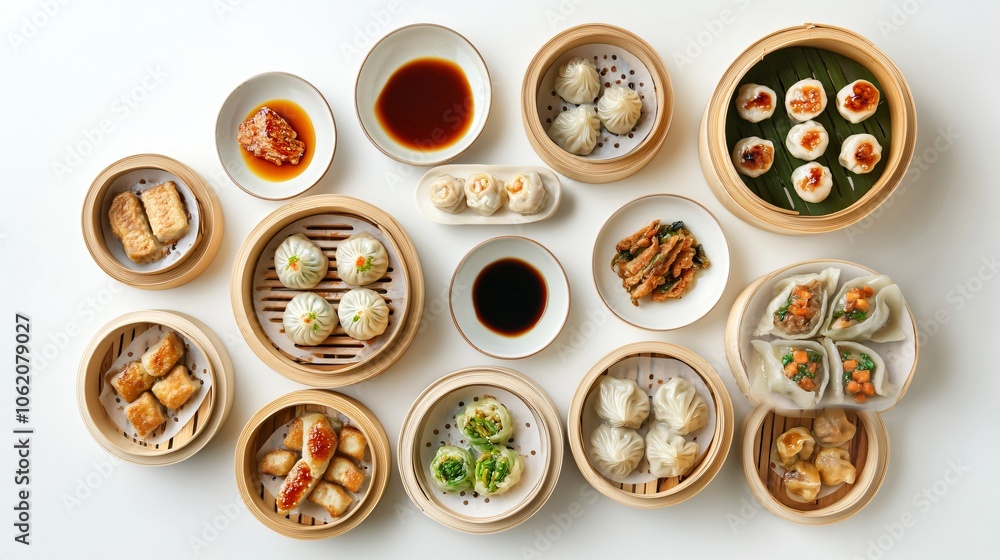 Assortment of Chinese Dim Sum in Bamboo Steamers Assortment of Chinese Dim Sum in Bamboo Steamers