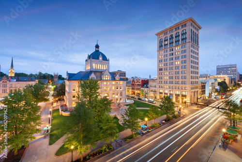 Obraz na płótnie Lexington, Kentucky, USA historic downtown cityscape at blue hour. w salonie