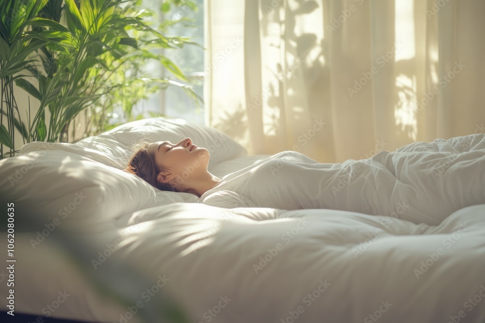 Adult person sleeping lying on soft mattress Adult person sleeping lying on soft mattress