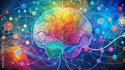 Colorful abstract brain illustration with neural connections and vibrant background
