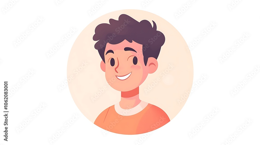 Friendly Young Man in Round Profile Illustration Friendly Young Man in Round Profile Illustration