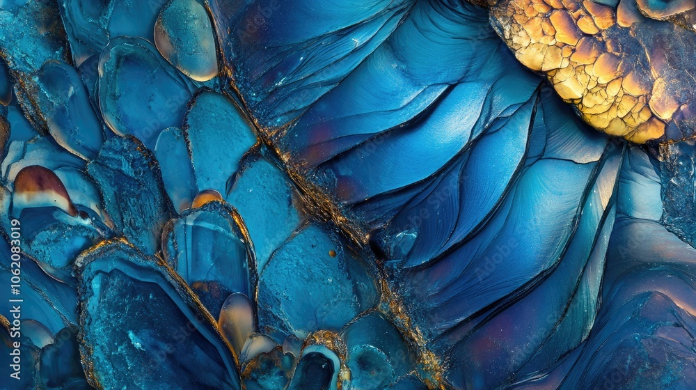 Obraz premium Close-up of blue crystal with vibrant patterns, glossy texture, and intricate detail