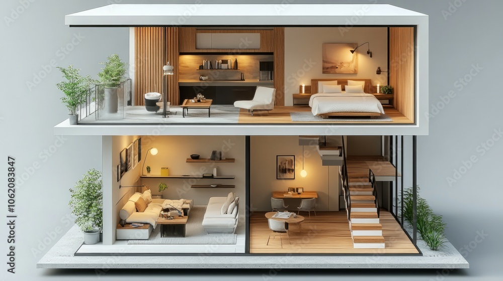 Isometric house interior, 3d house model concept Isometric house interior, 3d house model concept