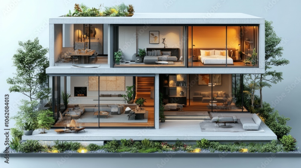 Isometric house interior, 3d house model concept Isometric house interior, 3d house model concept