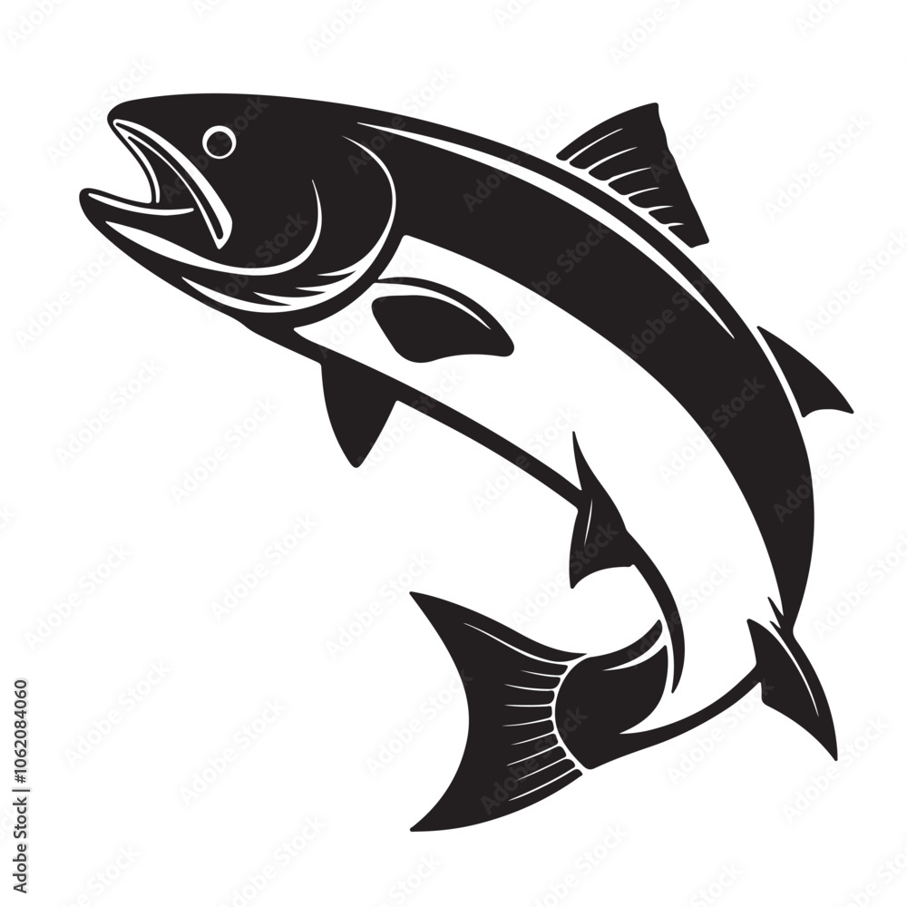 Obraz premium Salmon logo icon silhouette vector style Black and white