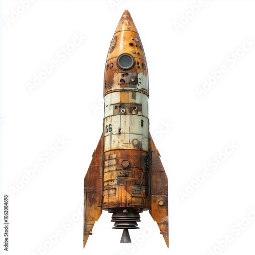 rusty space rocket on white background .Generative AI