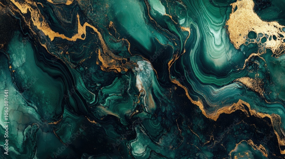 Elegant emerald and gold marble, with rich green hues and delicate white veins for a luxurious feel Elegant emerald and gold marble, with rich green hues and delicate white veins for a luxurious feel