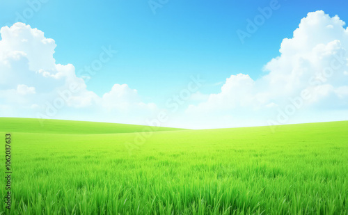 green grass blue sky with clouds