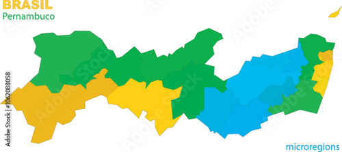 Map of the territory of the state of Pernambuco with divisions by highlighted microregions, vector with simple lines of political divisions photo