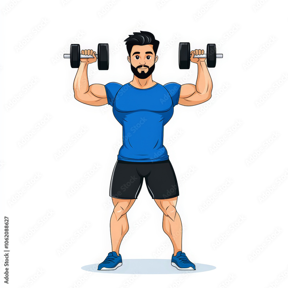 Cartoon Man Performing Bicep Curls Illustration Cartoon Man Performing Bicep Curls Illustration