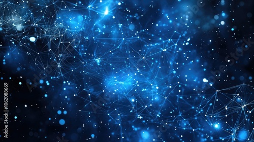 Abstract plexus waves on dark blue, futuristic tech template for science presentation