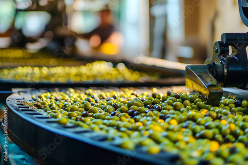 Wallpaper Mural Fresh olives on conveyor belt during quality inspection in an olive processing plant Torontodigital.ca