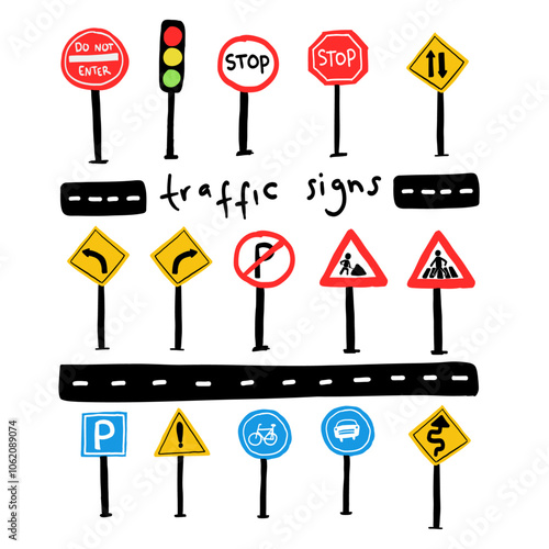 Cute doodle traffic lights road sign signage doodle hand drawn