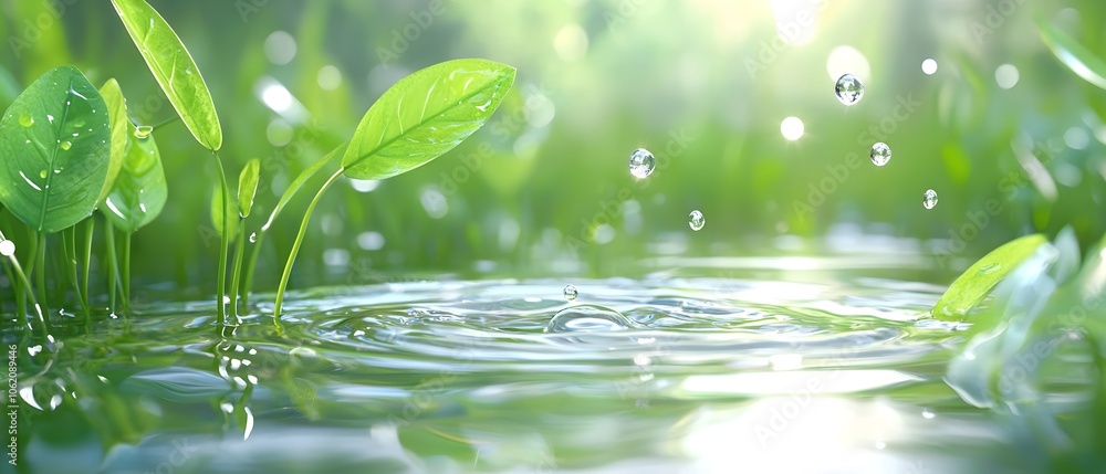 A small puddle of water with green leaves floating on top A small puddle of water with green leaves floating on top
