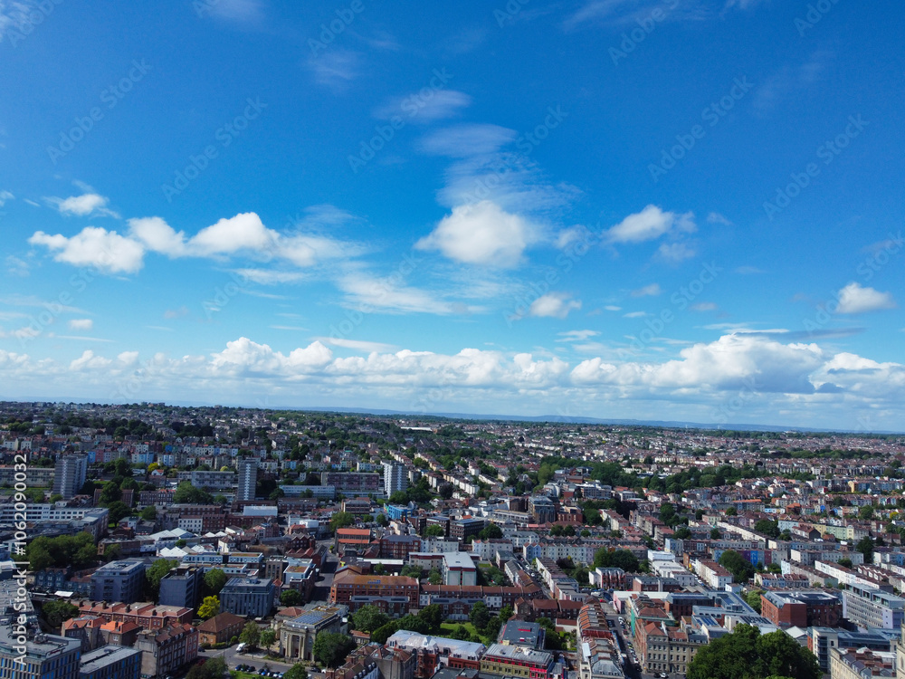 Aerial View of Buildings at Central Bristol City of Southwest of England, United Kingdom. The High Angle Footage Was Captured with Drone's Camera from High Altitude on May 27th, 2024. Aerial View of Buildings at Central Bristol City of Southwest of England, United Kingdom. The High Angle Footage Was Captured with Drone's Camera from High Altitude on May 27th, 2024.