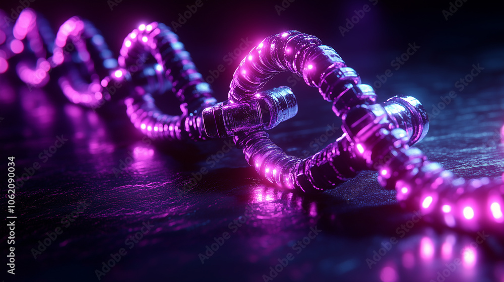 Neon Chain Link: Abstract Cyberpunk Chain Closeup Neon Chain Link: Abstract Cyberpunk Chain Closeup