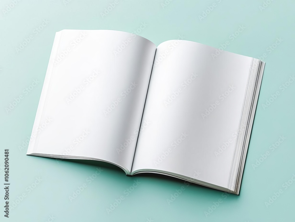 Top view of blank open magazine, angled slightly for a dynamic composition, angled top view magazine mockup Top view of blank open magazine, angled slightly for a dynamic composition, angled top view magazine mockup