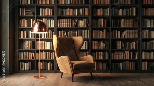 Modern Living Room Interior: Overstuffed Wingback Chair, Bright Palette, Contemporary Art, Cozy Reading Nook, Natural Light, and Hardwood Flooring in Elle Decor Style.