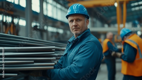 Male middle-aged industrial worker strong worker