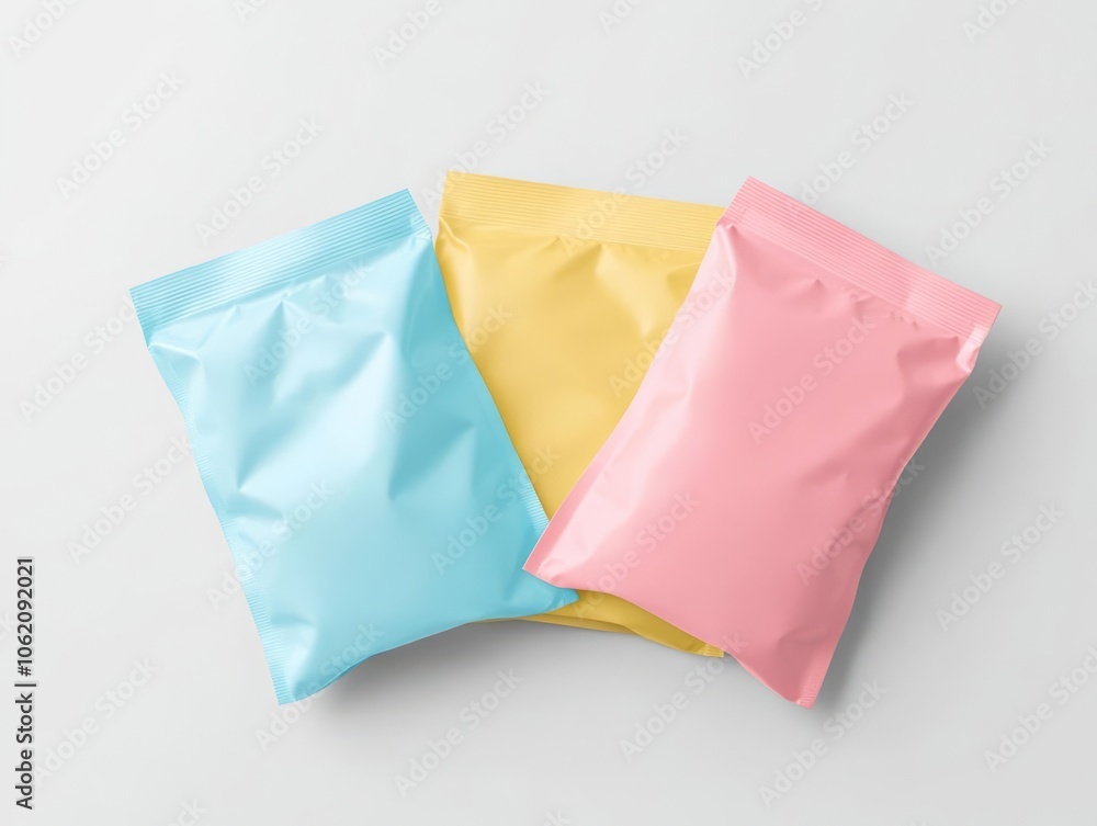Naklejka premium Flat lay of blank solid-color ziplock bag, in a bright neutral color, lying flat in 3D, flat solid ziplock bag mockup