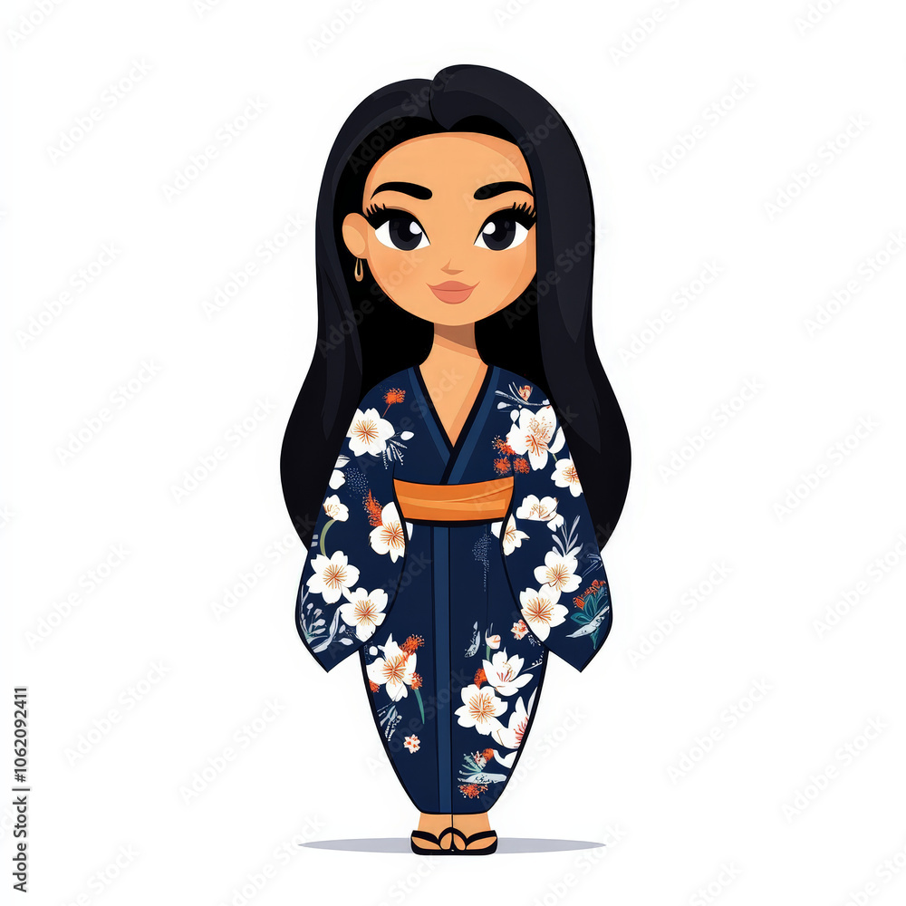 Stylish Cartoon Woman in Traditional Attire Stylish Cartoon Woman in Traditional Attire