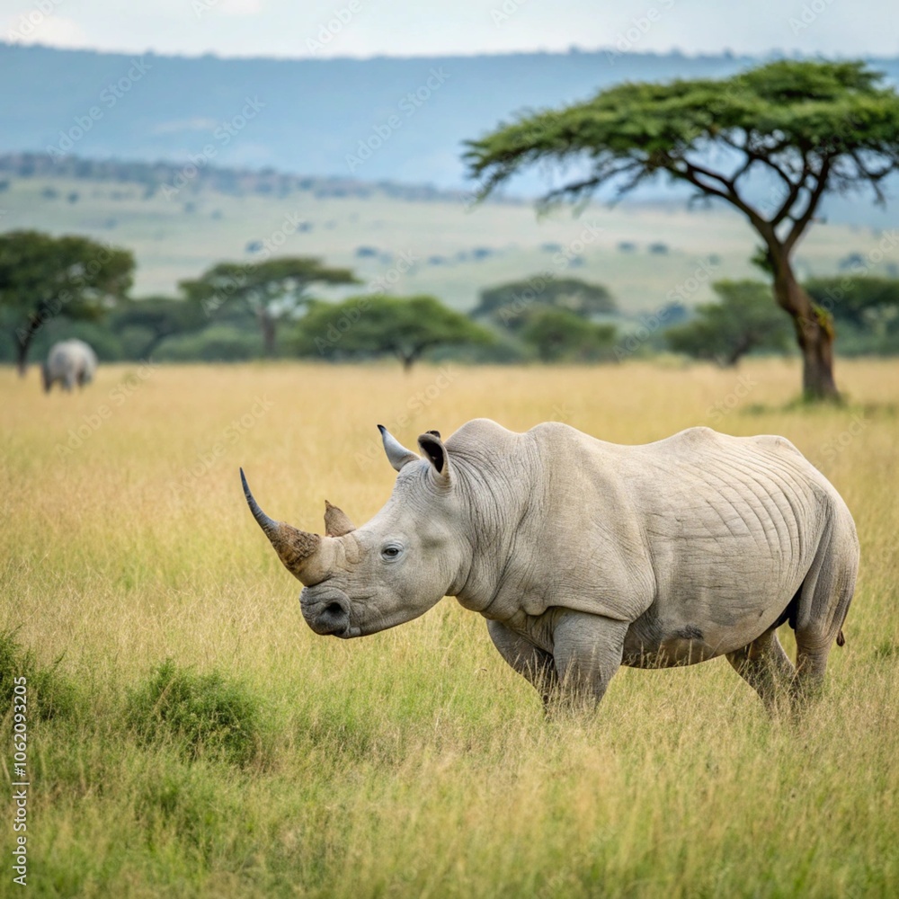 Obraz premium white rhino walking in the grass