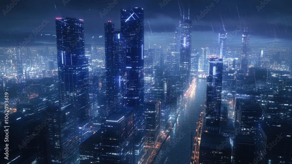 Futuristic city at night with digital network overlays, symbolizing wireless connectivity Futuristic city at night with digital network overlays, symbolizing wireless connectivity